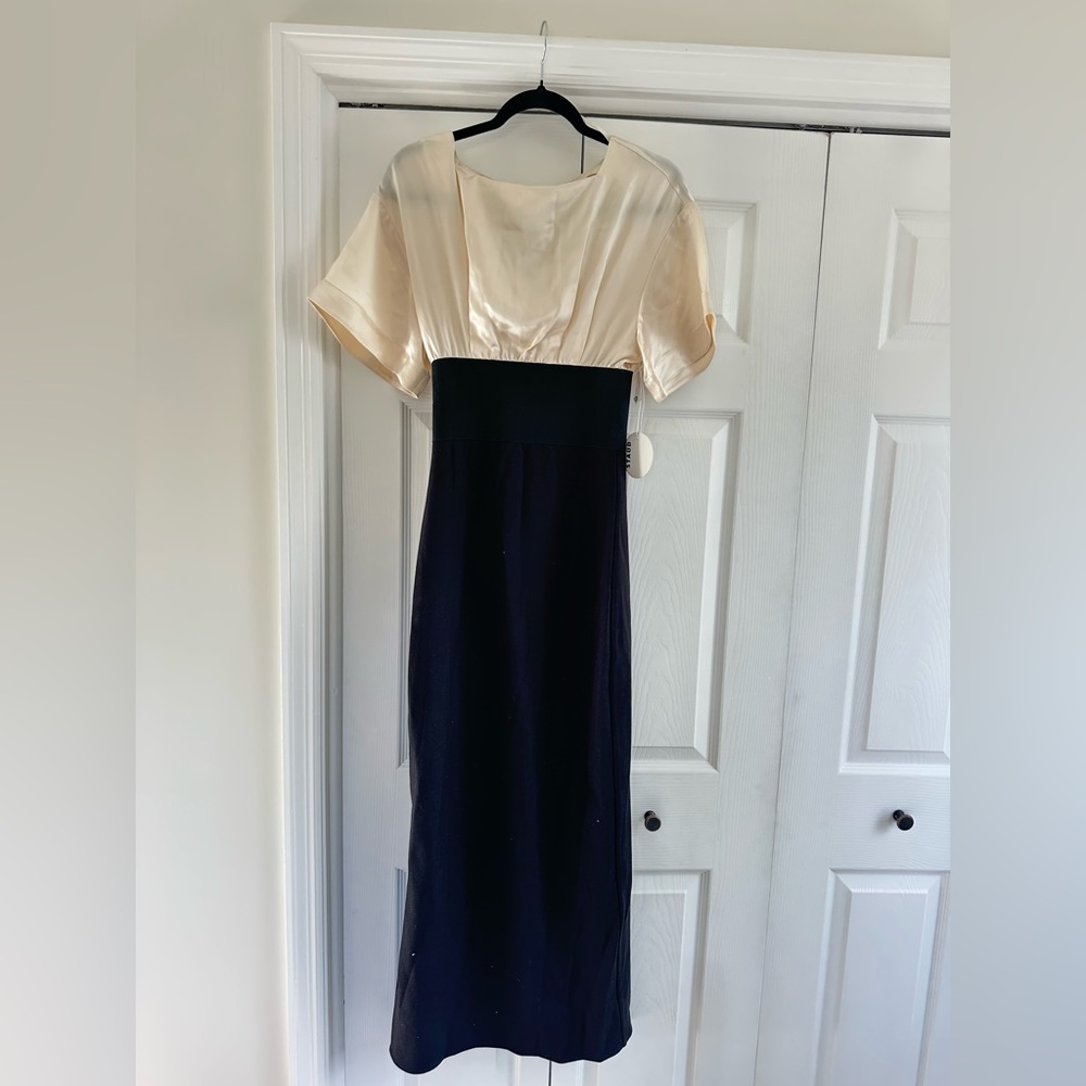 This is a Staud Garnet Maxi Dress in Ivory and Black.